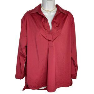 Lafayette 148 New York Women's Red Blouse OVERSIZE Size S - Cotton & Lycra